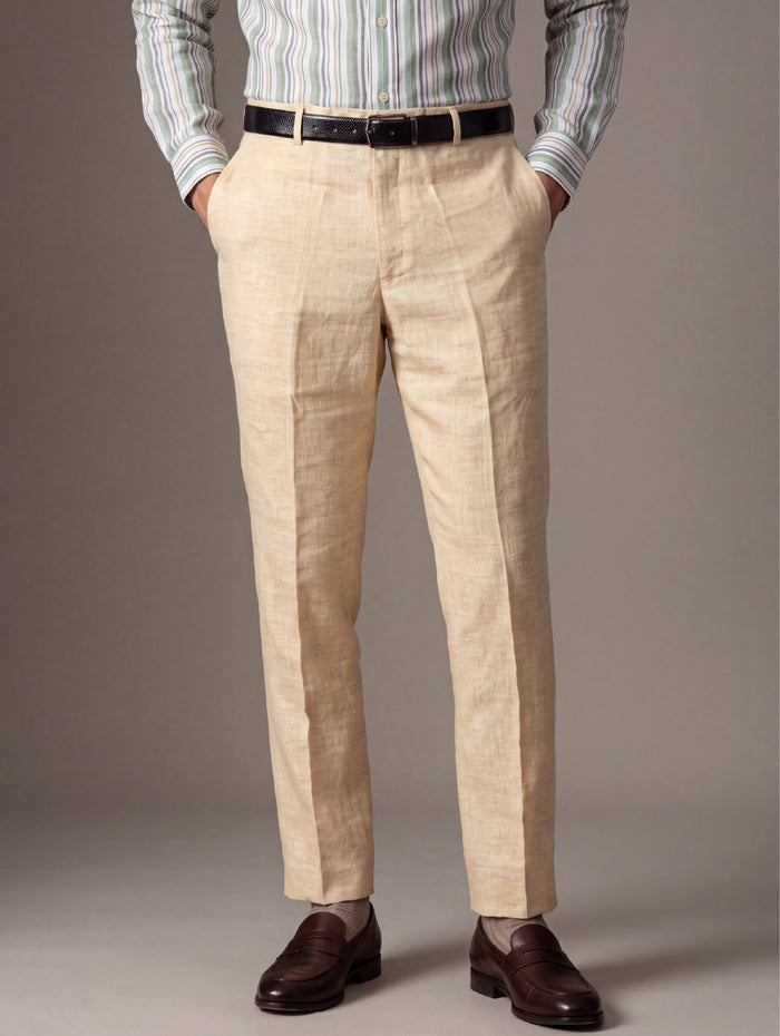 Portofino Beige Classic Fit Linen Trousers