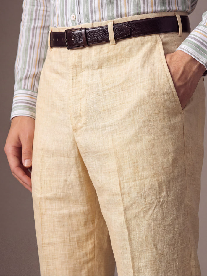 Portofino Beige Classic Fit Linen Trousers