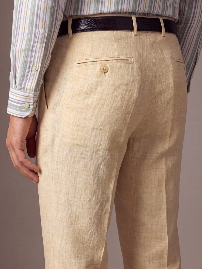 Portofino Beige Classic Fit Linen Trousers