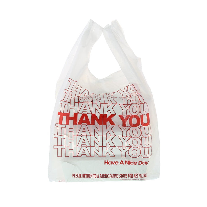 R J Schinner - 11" x 6.5" x 20.5", 1/6, 12 mic White T-Sack Thank You, 1000/Cs - 1367-2099