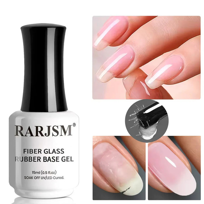 Fiber Glass Rubber Base Gel 50% glass fiber strengthening nail extension builder repair broken nails 15ml professional