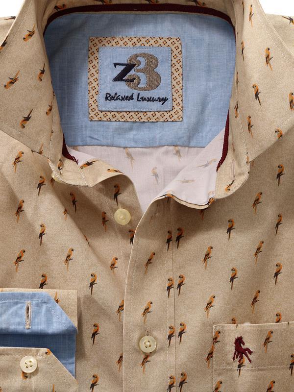 Rio Cream Printed Full sleeve single cuff   Cotton Shirt