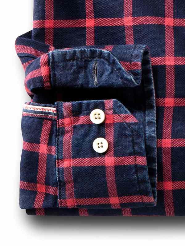 Robert Indigo Red Check Full sleeve single cuff   Cotton Shirt