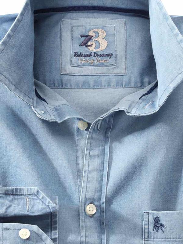 Robert Sky Solid Full sleeve single cuff   Blended Shirt