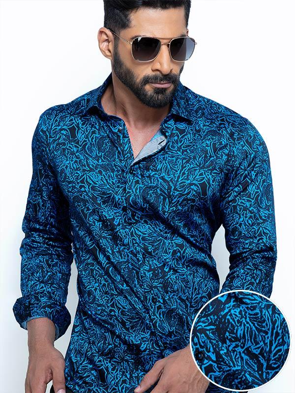 Rogers Cobalt Printed Full Sleeve Single Cuff Slim Fit Party Wear Blended Shirt