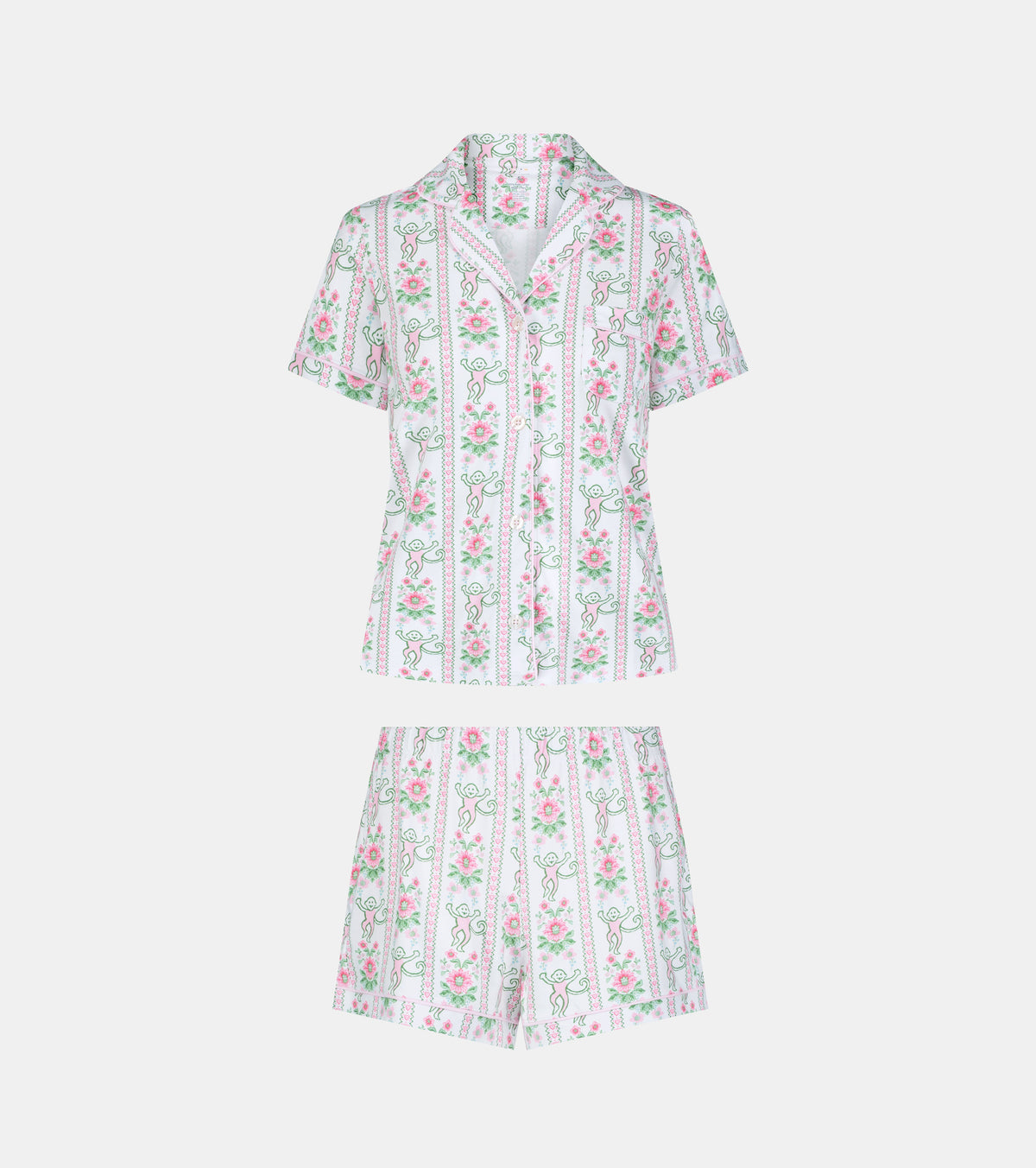 Roller Rabbit x Hill House Polo Pajamas - Pink Monkey Block Stripe
