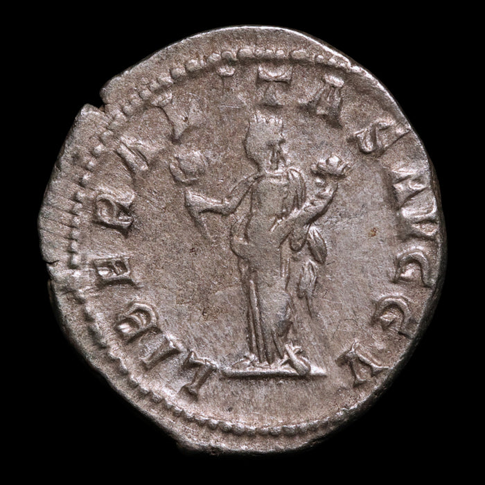 Rome, Emperor Caracalla, AR Denarius, Liberalitas (Virtue of Giving) - 201 to 206 CE - Roman Empire