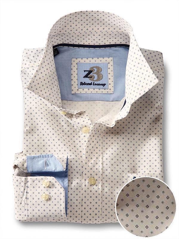 Sampras Ecru Printed Full sleeve single cuff   Cotton Shirt