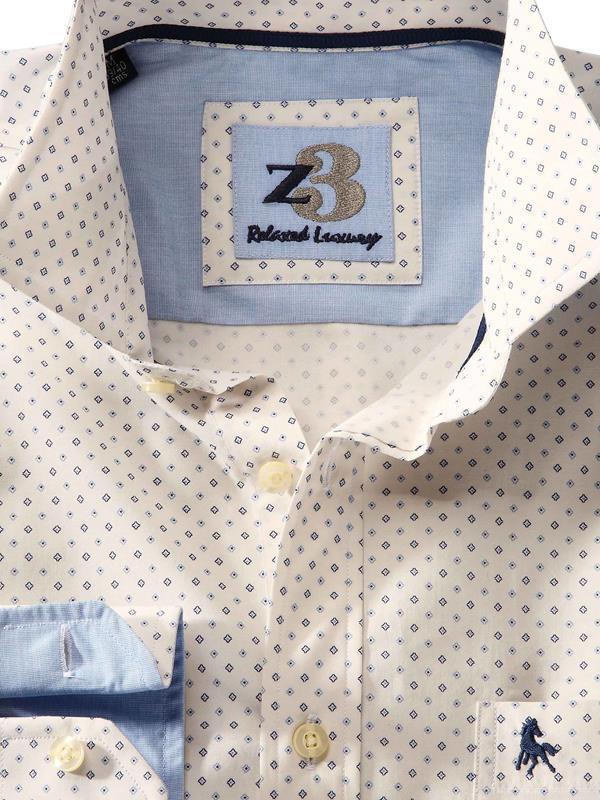 Sampras Ecru Printed Full sleeve single cuff   Cotton Shirt