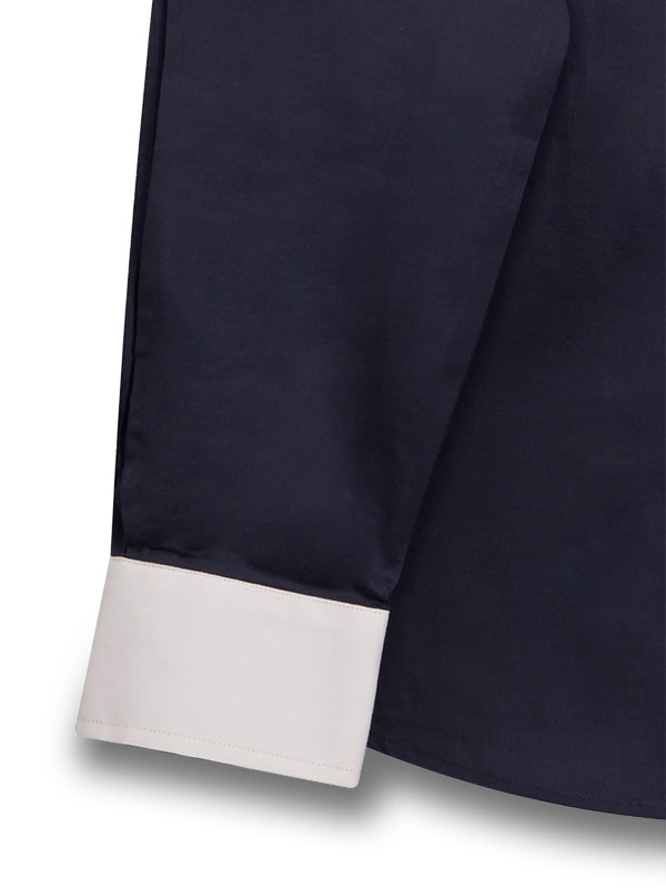 Scuba Navy Solid Full Sleeve Single Cuff Slim Fit  Party Wear Blended Shirt