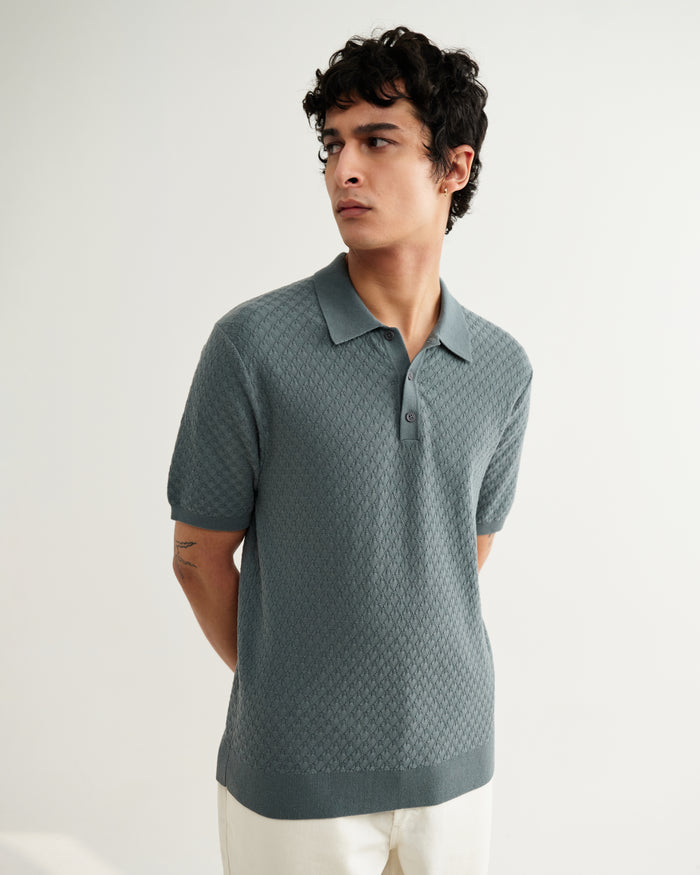 Sea Green Retro Diamond Naples SS Polo