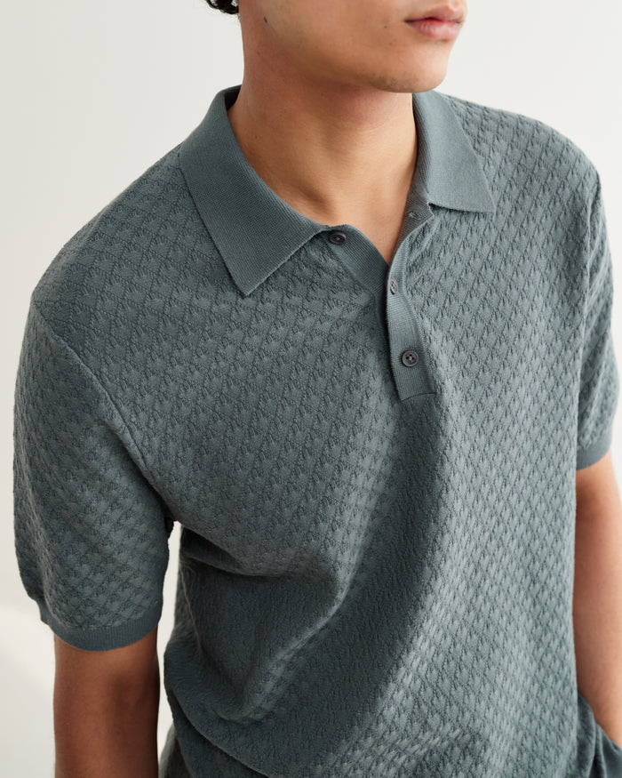 Sea Green Retro Diamond Naples SS Polo