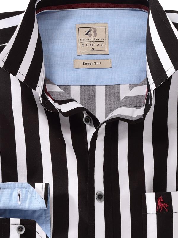 Sevilla Black Striped Full sleeve single cuff   Cotton Shirt