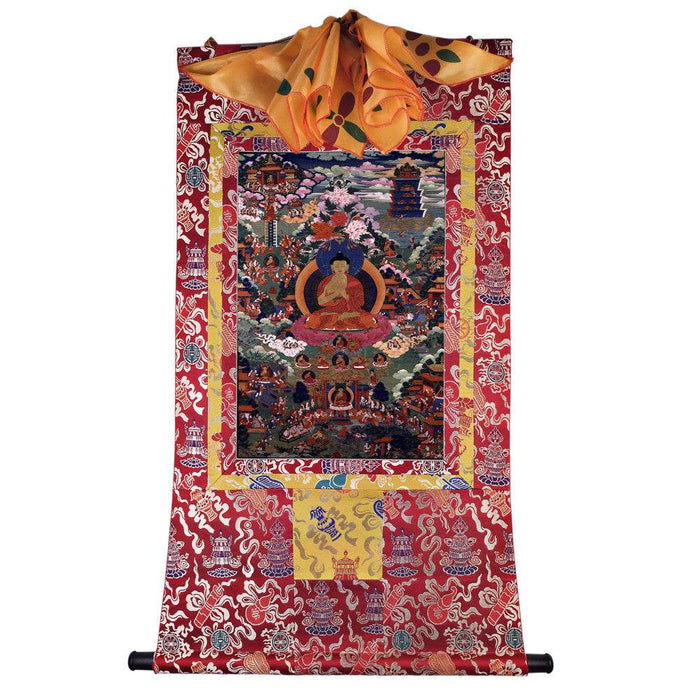 Shakyamuni - 17th Century - Tibetan thangka painting, detailed view