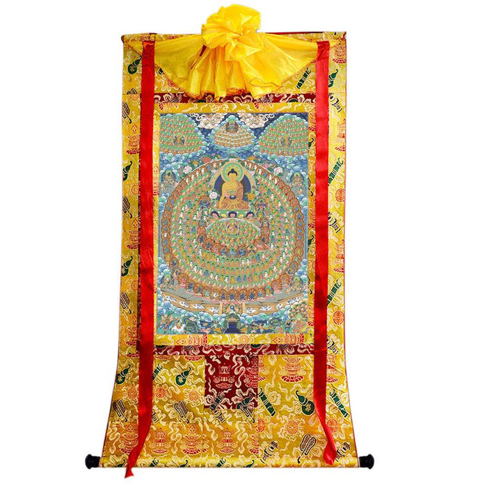 Shakyamuni's Refuge Tree - Tibetan thangka painting, close-up detail