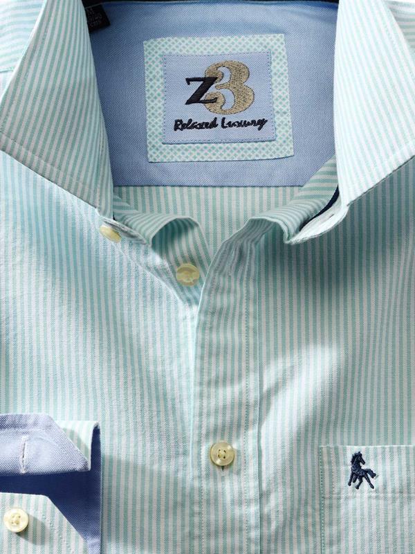 Sidari Sea Green Striped Full sleeve single cuff   Cotton Shirt