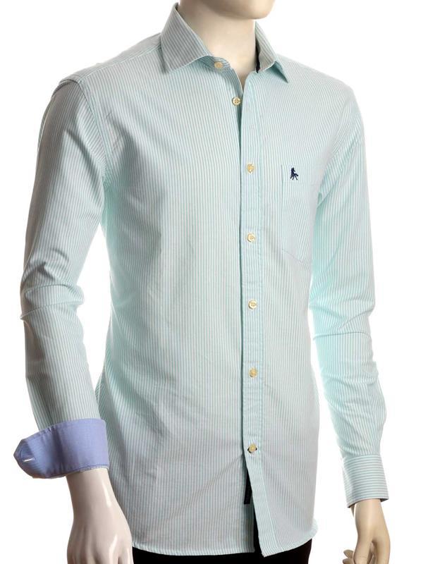 Sidari Sea Green Striped Full sleeve single cuff   Cotton Shirt