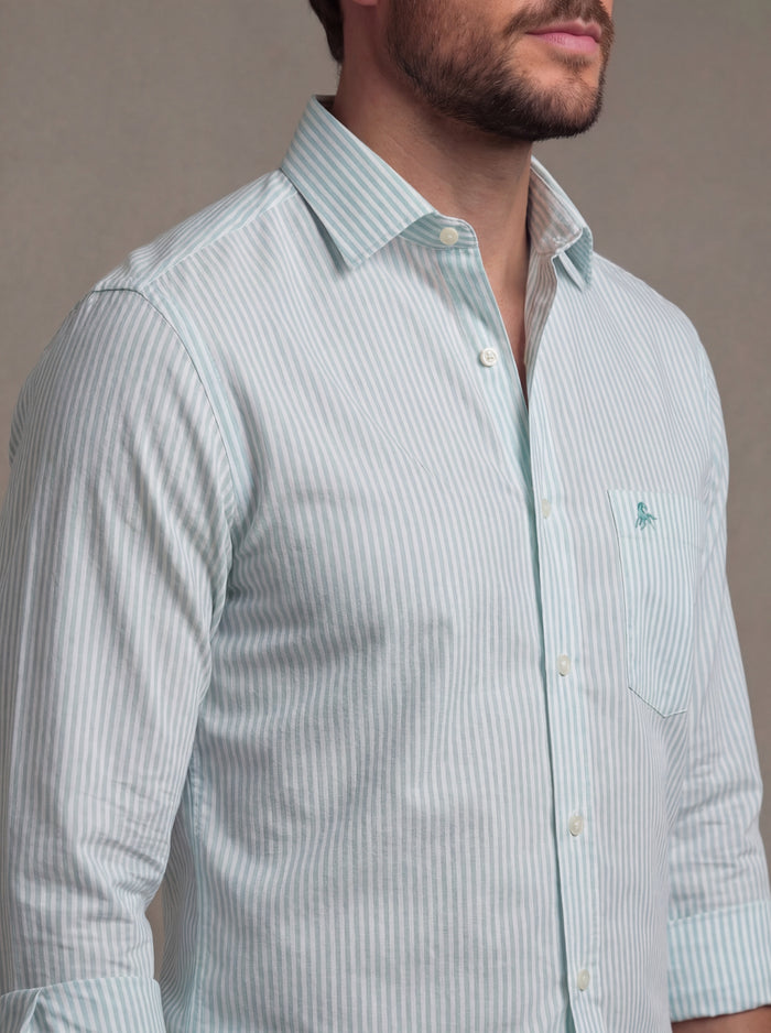 Silba Oxford Mint Striped Full Sleeve Tailored Fit Casual Cotton Shirt