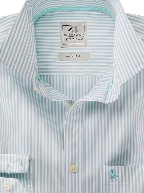 Silba Oxford Mint Striped Full Sleeve Tailored Fit Casual Cotton Shirt