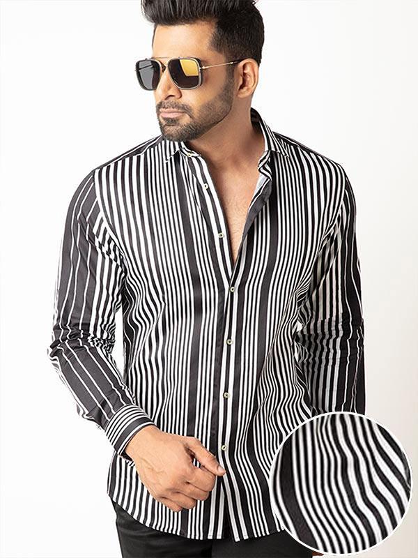 Sinaloa Black Striped Full Sleeve Single Cuff Slim Fit Party Wear Cotton Shirt