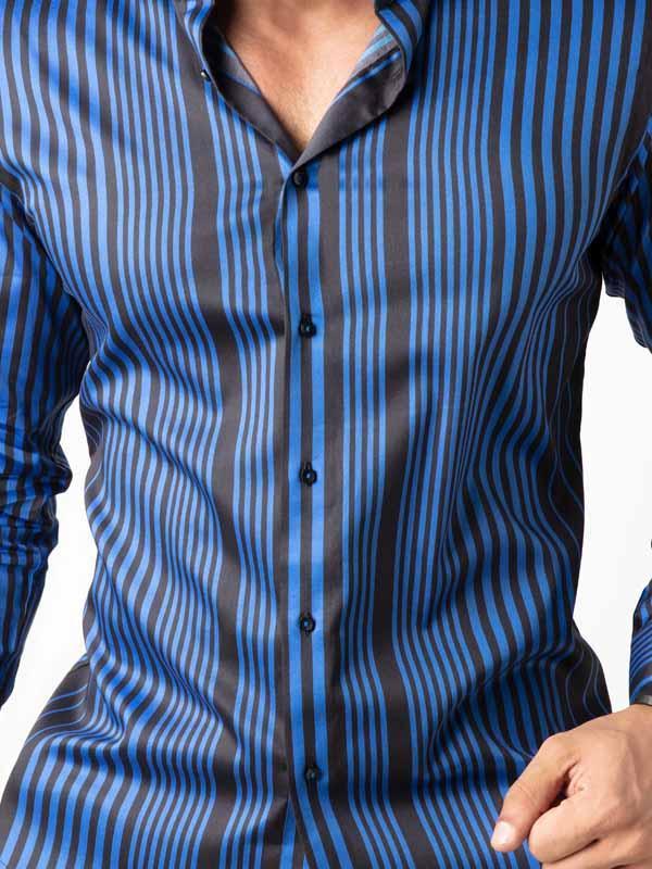 Sinaloa Cobalt Striped Full Sleeve Single Cuff Slim Fit Party Wear Blended Shirt