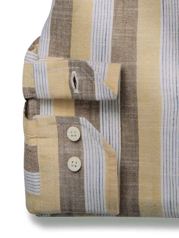 Solta Slub Yellow Striped Full Sleeve Tailored Fit Casual Cotton Shirt