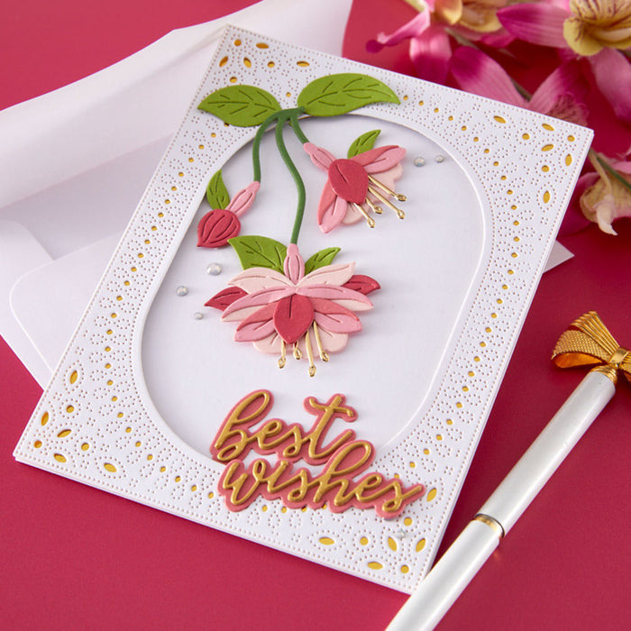 Spellbinders BUNDLE 3D Embossing Folder, Stencil & Die Set Magical Fuchsia. Approx. 5.50 x 8.50 in. Available at Embellish Away in Bowmanville Ontario Canada. Example by brand ambassador.