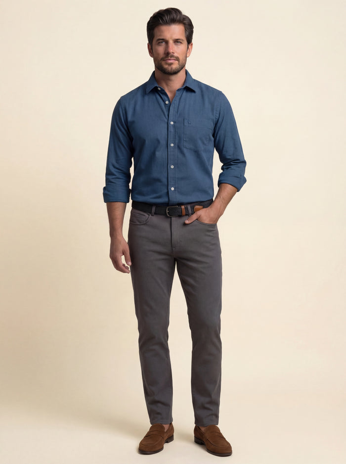 Starka Dobby Garment Dyed Blue Full Sleeve Tailored Fit Casual Cotton Shirt