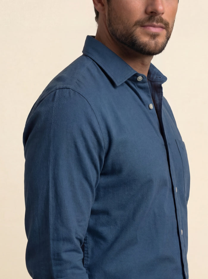 Starka Dobby Garment Dyed Blue Full Sleeve Tailored Fit Casual Cotton Shirt