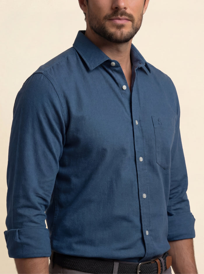 Starka Dobby Garment Dyed Blue Full Sleeve Tailored Fit Casual Cotton Shirt