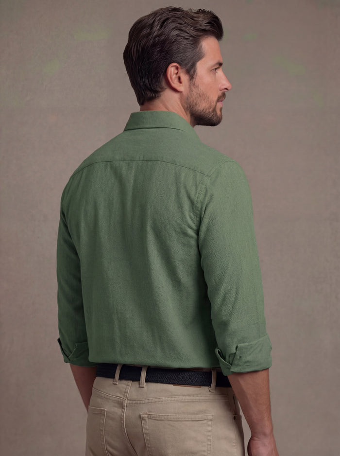 Starka Dobby Garment Dyed Olive Full Sleeve Tailored Fit Casual Cotton Shirt