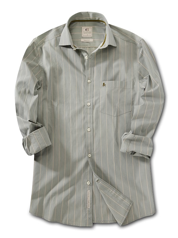 Stefanos Green Striped Full Sleeve Tailored Fit Casual Cotton Shirt