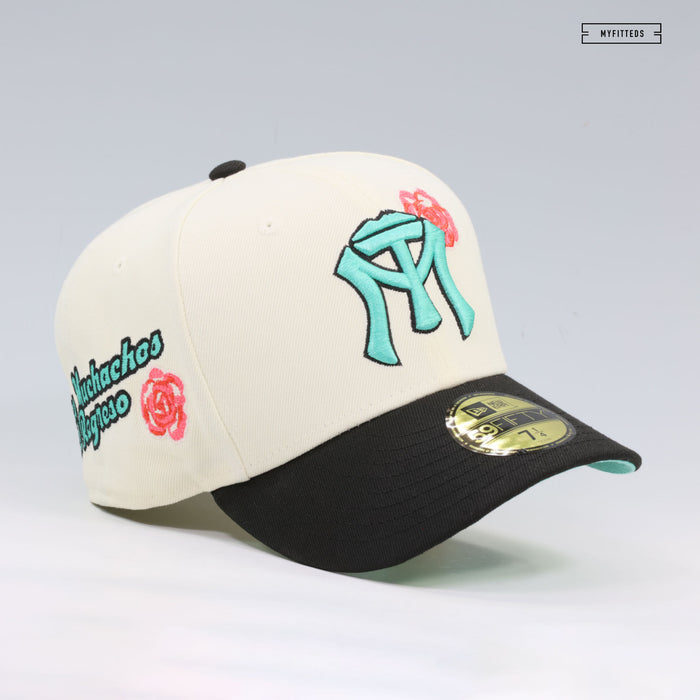 SULTANES DE MONTERREY OFF WHITE JET BLACK SEA CRYSTAL 2TONE ROSE NEW ERA FITTED CAP