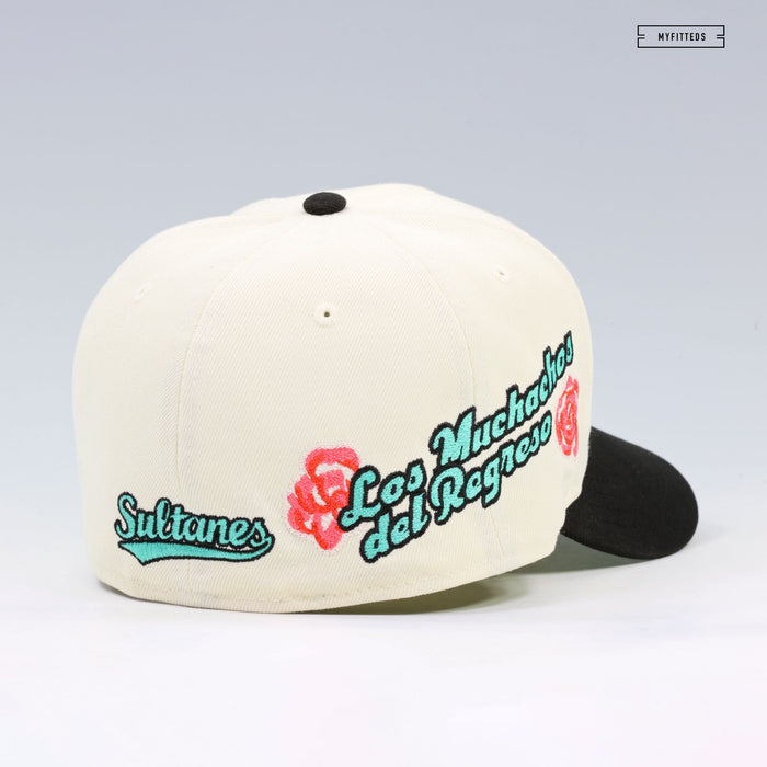SULTANES DE MONTERREY OFF WHITE JET BLACK SEA CRYSTAL 2TONE ROSE NEW ERA FITTED CAP