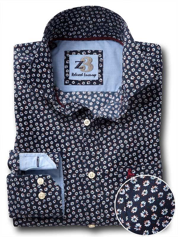 Sunflower Navy Printed Full sleeve single cuff   Cotton Shirt