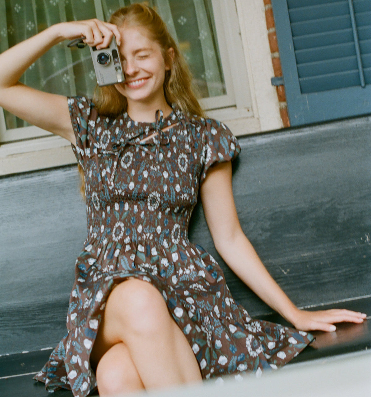 The Gia Mini Nap Dress - Chocolate Swedish Floral
