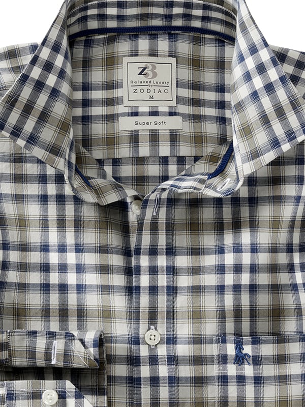 Tallon Twill Green Check Full Sleeve Tailored Fit Casual Cotton Shirt