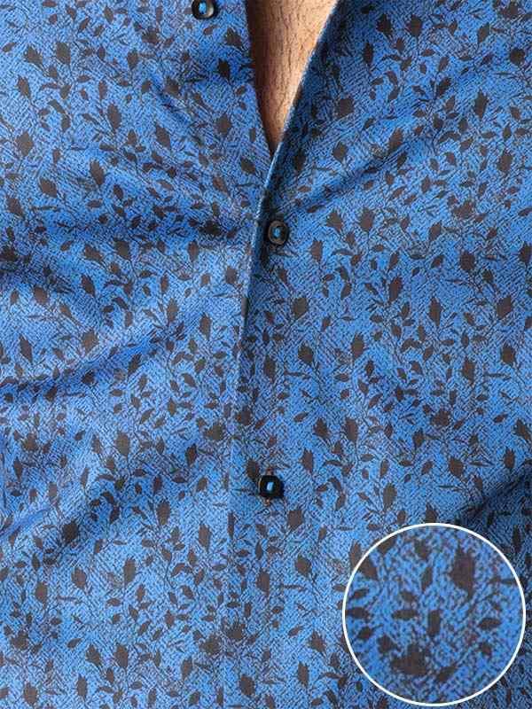 Theon Cobalt Printed Full Sleeve Single Cuff Slim Fit Party Wear Blended Shirt