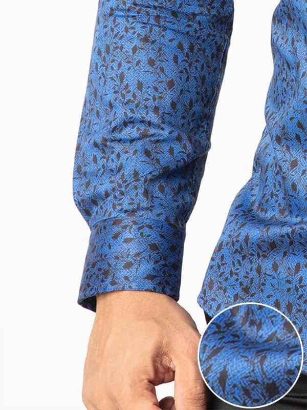 Theon Cobalt Printed Full Sleeve Single Cuff Slim Fit Party Wear Blended Shirt
