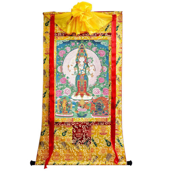 The Thousand-hand Avalokiteshvara - Tibetan thangka painting, close-up detail