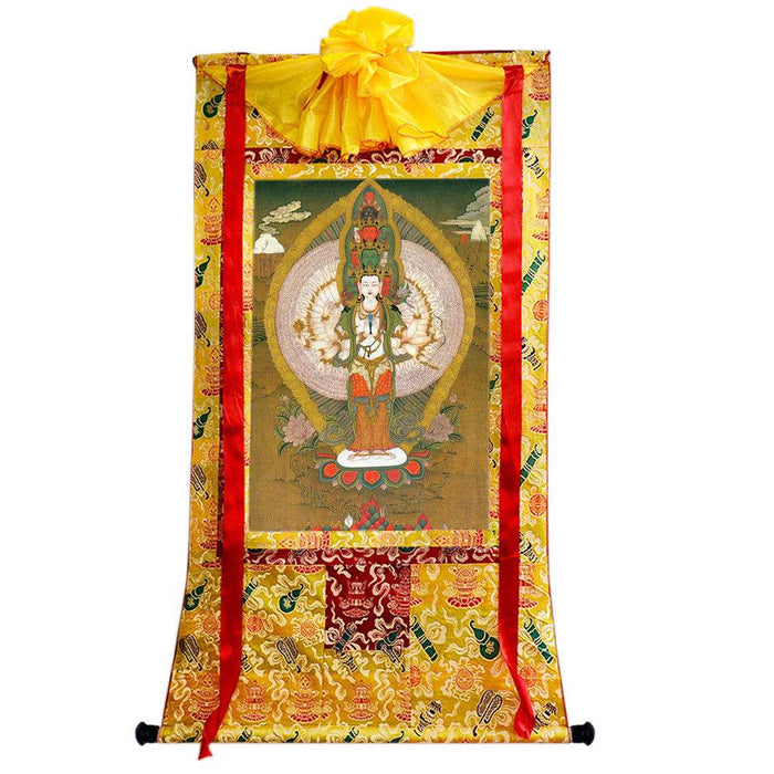 The Thousand-hand Avalokiteshvara - Tibetan thangka painting, close-up detail