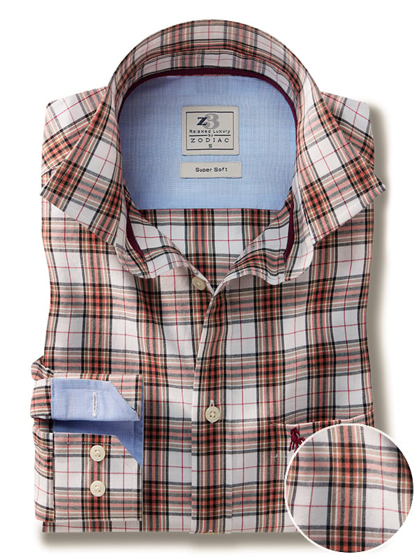 Torres Twill Orange Check Full Sleeve Tailored Fit Casual Cotton Shirt