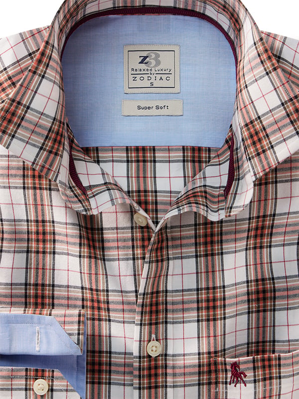 Torres Twill Orange Check Full Sleeve Tailored Fit Casual Cotton Shirt