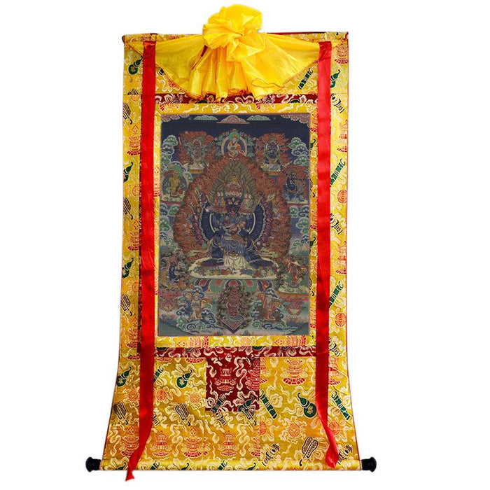 Vajrabhairava / Yamantaka - 17th Century Old Version - Tibetan thangka painting, close-up detail