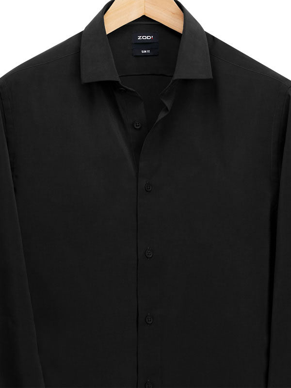 Verstappen Black Solid Velvet Touch Full Sleeve Single Cuff Slim Fit Party Wear Blended Shirt