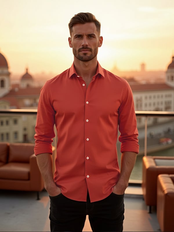 Verstappen Rust Solid Velvet Touch Full Sleeve Single Cuff Slim Fit Party Wear Blended Shirt