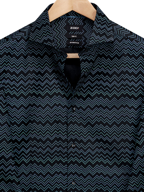 Vidal Black Printed Full Sleeve Single Cuff Slim Fit  Party Wear Blended Shirt