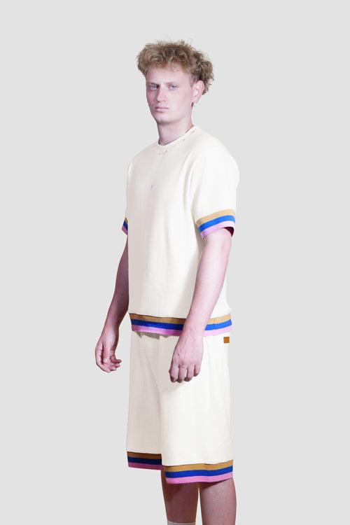 Waffle Knit Tee Cream White model