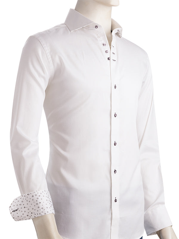 Walberg White Solid Full Sleeve Single Cuff Slim Fit Party Wear Blended Shirt