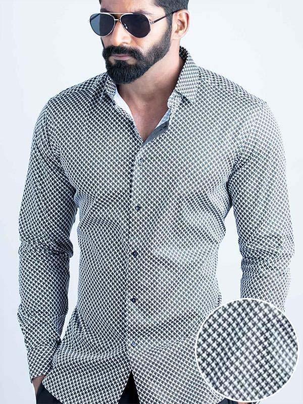 Walker Black Printed Full Sleeve Single Cuff Slim Fit Party Wear Blended Shirt